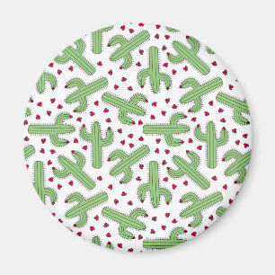 Illustrerade Cactus & Rosa Flowers Mönster Magnet