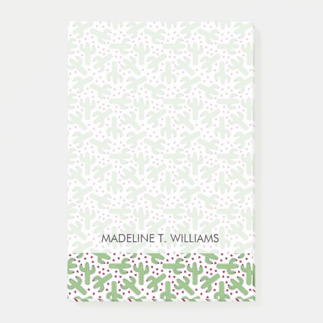 Illustrerade Cactus & Rosa Flowers Mönster Post-it Block (Framsida)