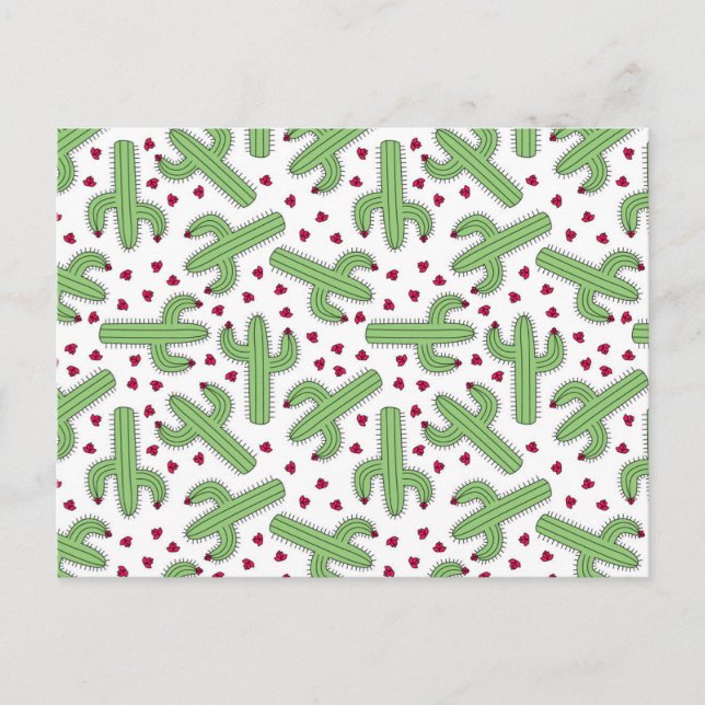Illustrerade Cactus & Rosa Flowers Mönster Vykort (Framsida)