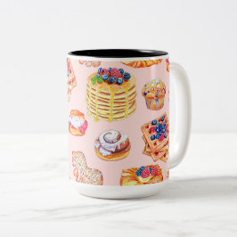 Illustrerade frukost-sötade treat i Retro Stil Två-Tonad Mugg