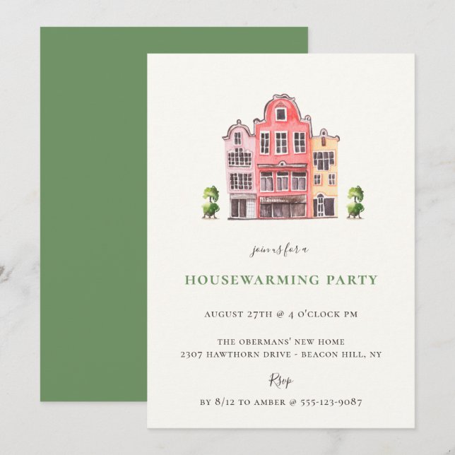 Illustrerade hem Houseuppvärmning Party Inbjudningar (Fram/baksida)