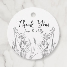 Illustrerade inbjudningar till Wildblombröllop Gåvor Etiketter