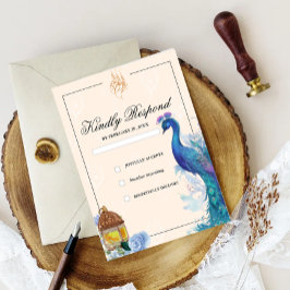 Illustrerade Påfågel Arabiska Muslimska RSVP-kort OSA Kort