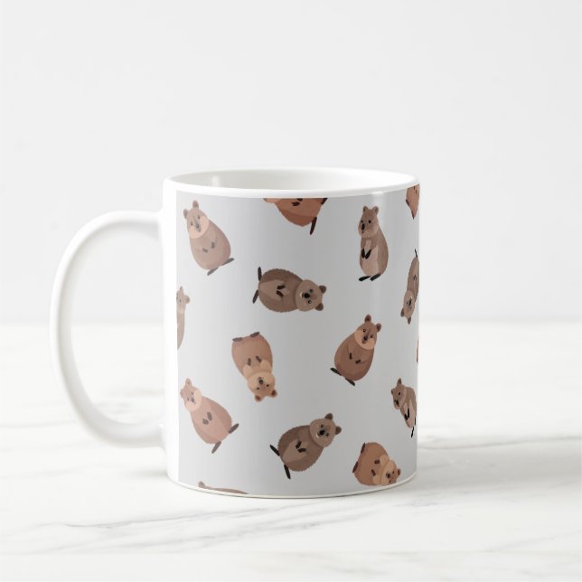 Illustrerade Quokkas på Ljusgrå Kaffemugg (Vänster)