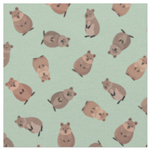 Illustrerade Quokkas på Ljusgrön Tyg