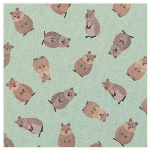 Illustrerade Quokkas på Ljusgrön Tyg (Närbild)