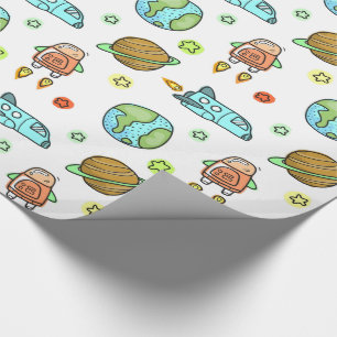 Illustrerade raketer i Space Mönster Kids Presentpapper