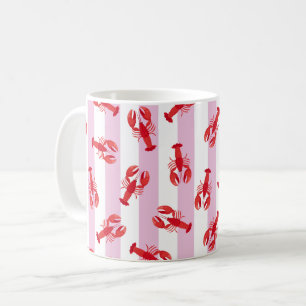 Illustrerade röda humrar på ljusa rosa ränder kaffemugg