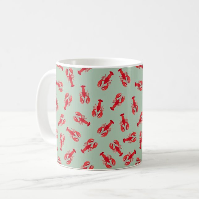 Illustrerade röda humrar på ljust grön kaffemugg (Framsida vänster)