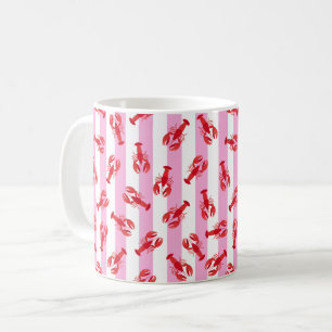Illustrerade röda humrar på rosa ränder kaffemugg