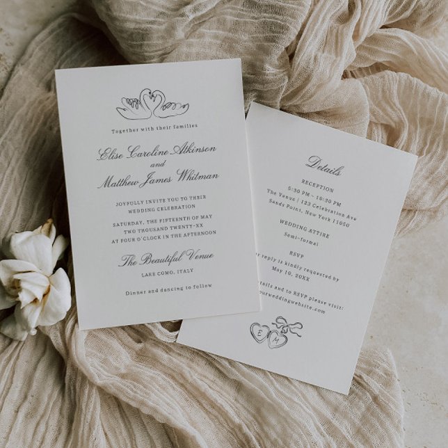 Illustrerade svanars nyckfulla allt-i-ett bröllop inbjudningar (Skapare uppladdad)