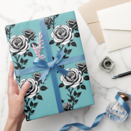 Illustrerade svarta och vita rosor presentpapper