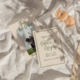 Illustrerat handskrivet skriptfoto Bröllop Spara Datumet