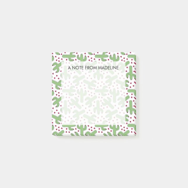 Illustrerat kaktus- & rosablommamönster post-it block (Framsida)