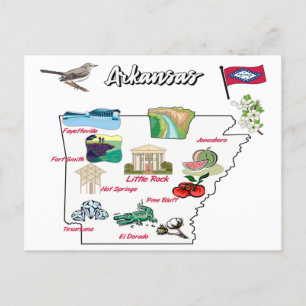 illustrerat Karta i Arkansas i USA Vykort