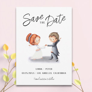 Illustrerat par som dansar romantisk bröllop spara datumet