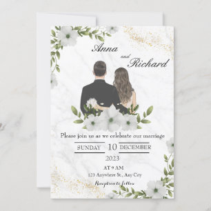 Illustrerat par & Vita blommor Inbjudningar