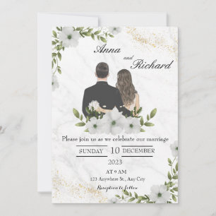 Illustrerat Par & Vita Blommor Spara Datumet