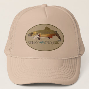 Illustrerat "StinkyTrout.com-" lock för bäck Keps