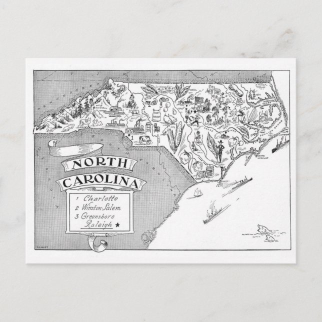Illustrerat vykort från North Carolina (Framsida)
