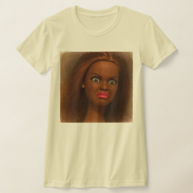 Ilska Äcklad Svart Docka Ansikte Meme T-Shirt (Laydown)