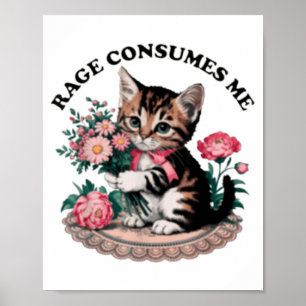 Ilska förtär mig katt blomma söt kattunge katt mem poster