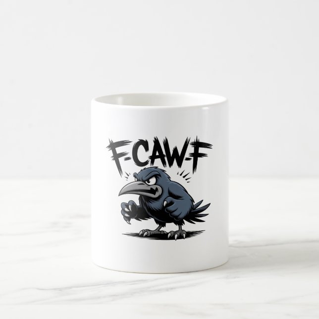 Ilska Kråka “F-CAW-F ” – Kantig Tecknad Fågeldesig Kaffemugg (Center)