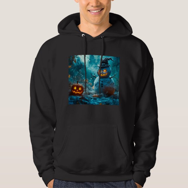 Ilska Snömannen Halloween Hoodie med pumpor (Framsida)