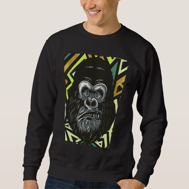 Ilsken apa gorilla ansikte lång ärmad tröja (Framsida)