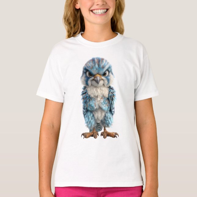 Ilsken Blå Raptor Fågel Barn T Shirt (Framsida)