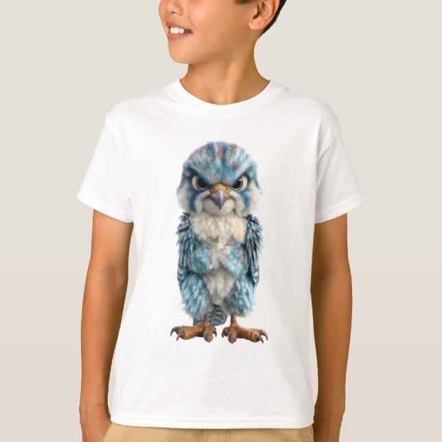 Ilsken Blå Raptor Fågel Barn T Shirt (Framsida)