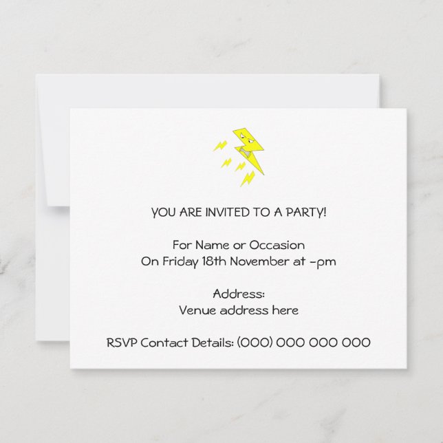 Ilsken blixt kasta i sig. Gult på White. Inbjudningar (Framsida)