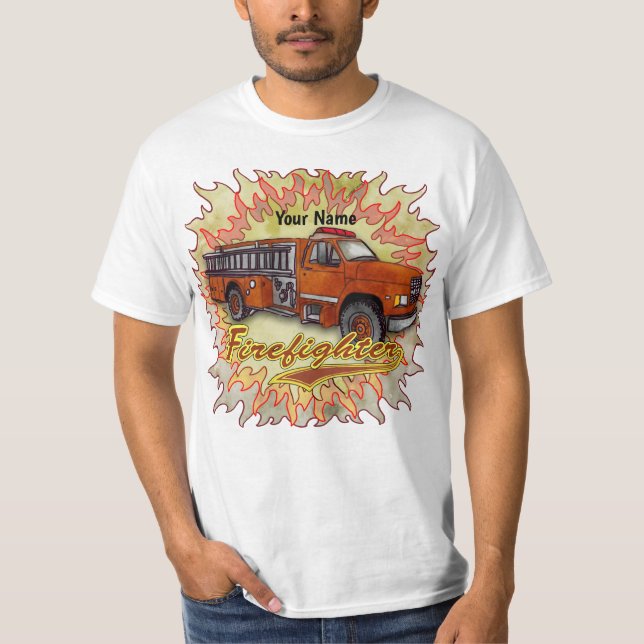 Ilsken brandbil brandman t shirt (Framsida)