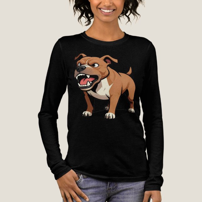 Ilsken Brun Pitbull Tecknad Hund Present till Papp T Shirt (Framsida)