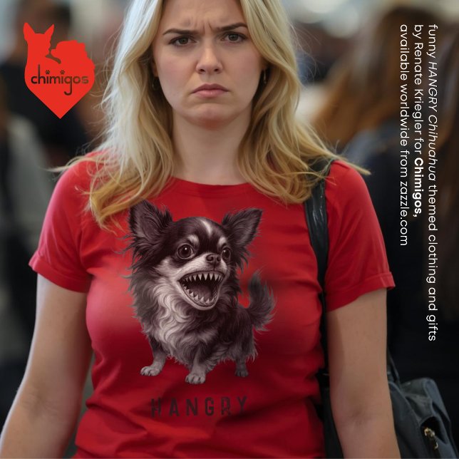 Ilsken Chihuahua - Rolig Aggressiv Arg Skrämmande T Shirt (funny and cute shark-tooth hangry chihuahua t-shirt - for when you're so hungry you're angry)