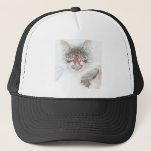 Ilsken Cute Cate Ansikts Skiss Keps