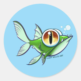 ILSKEN FISK - RÖTT ÖGA PÅ BLÅTT av Jeff Willis Art Runt Klistermärke