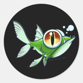 ILSKEN FISK - RÖTT ÖGA På SVART av Jeff Willis Art Runt Klistermärke