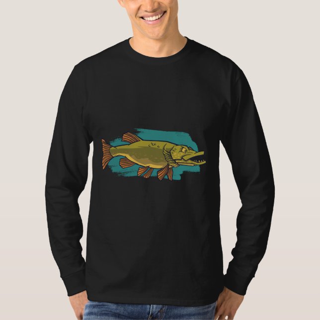 Ilsken Gädda, Fangar Stora Rovfiskar T Shirt (Framsida)