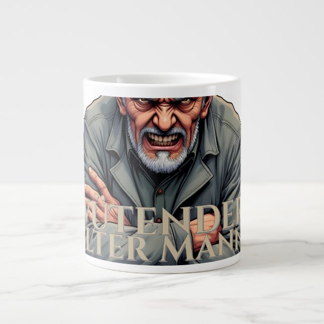 Ilsken gammal man – Tecknad illustration Jumbo Mugg (Framsidan)