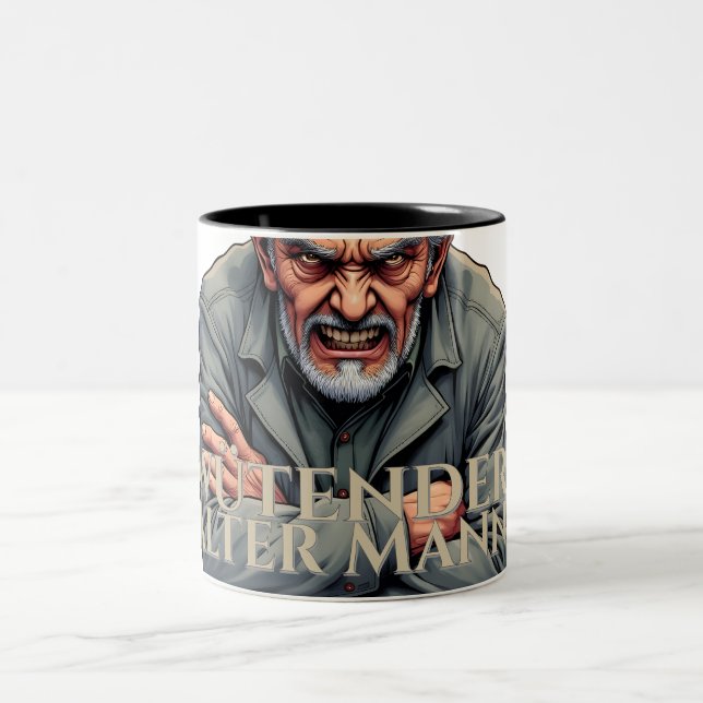 Ilsken gammal man – Tecknad illustration Två-Tonad Mugg (Center)