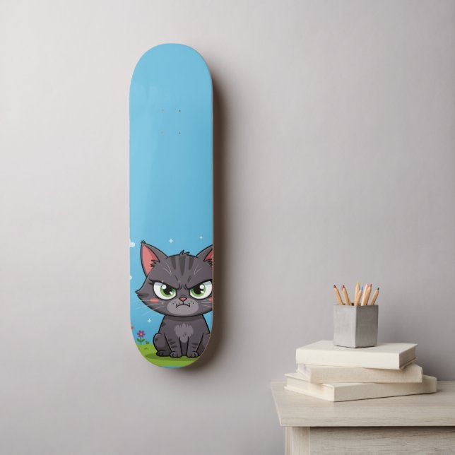 Ilsken grå liten katt mini skateboard bräda 18,5 cm (Väggkonst)