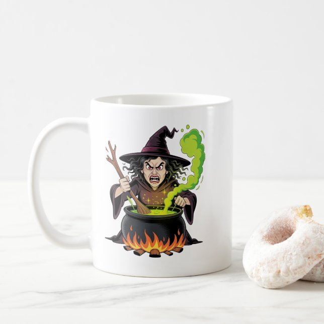 Ilsken Halloween-häxa Kaffemugg (Med munk)