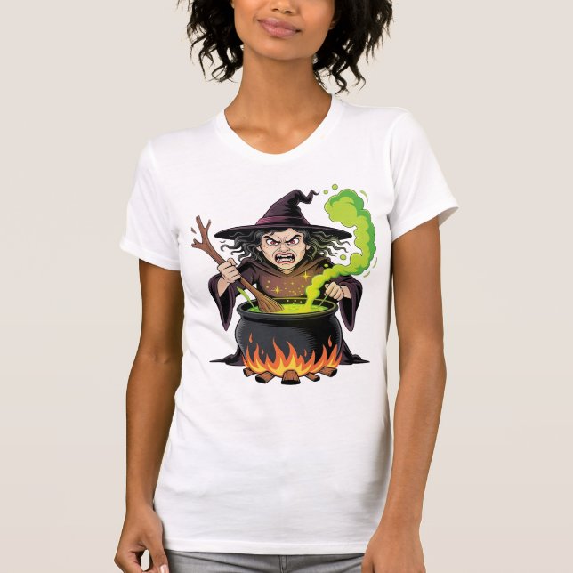 Ilsken Halloween-häxa T Shirt (Framsida)
