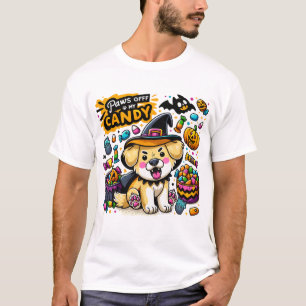 Ilsken Halloween-hund i häxhatt skyddar min godis T Shirt
