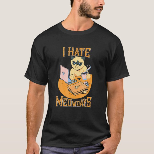Ilsken Hat Måndag Katt Kontor T Shirt (Framsida)