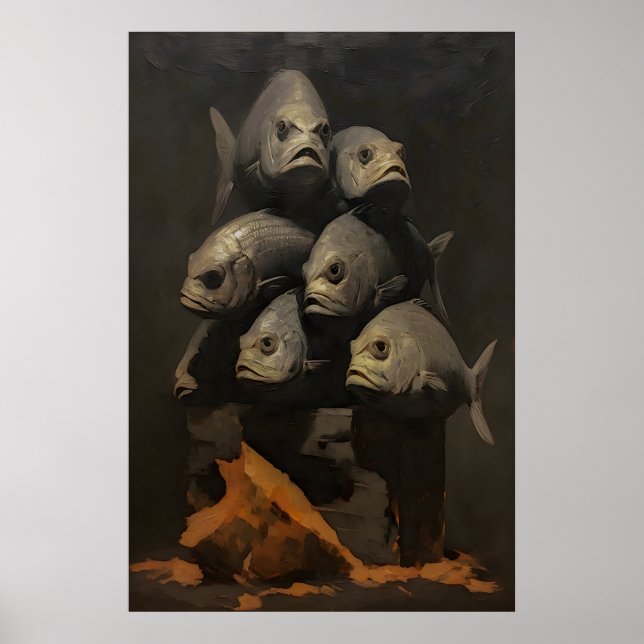Ilsken hög med fisk Stilleben, Mörk akademi Poster (Framsidan)