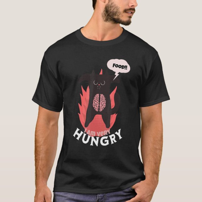 Ilsken Hungrig Katt Matningstid Kattägare T Shirt (Framsida)
