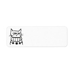 Ilsken katt i en jultröja returadress etikett