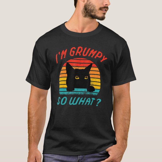Ilsken katt meme Jag är grinig så vadå 3 T Shirt (Framsida)